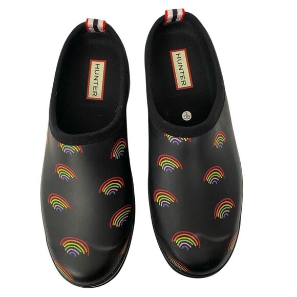 Hunter PLAY Logo Rainbow All Over Print Slip-On Mules Clogs Womens Size 8 WPSU - Picture 2 of 7